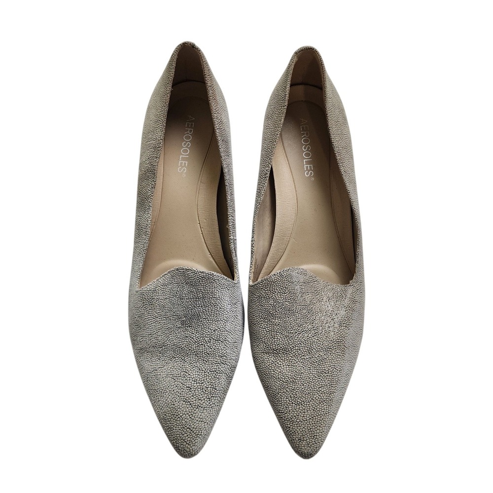 Aerosoles Womens Macrame Pump Size 10 Bone Snake Leather Pointed Toe Memory Foam - Picture 2 of 13